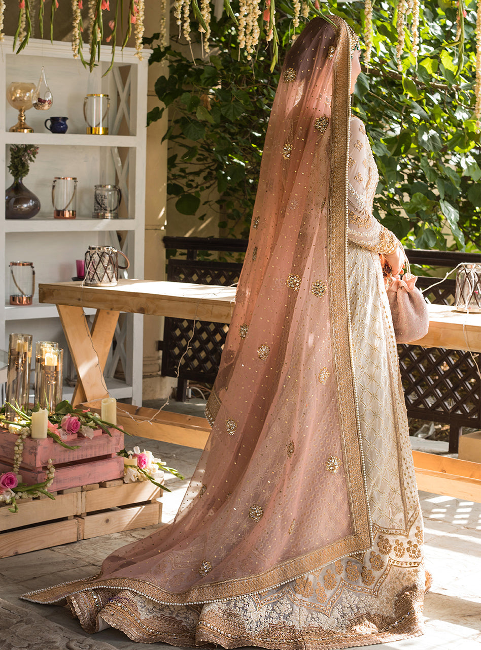 Pakistani Ivory Embroidered Net Bridal Gown (3-Piece) - Image 2