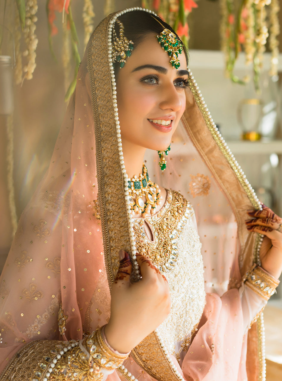 Pakistani Ivory Embroidered Net Bridal Gown (3-Piece) - Image 4