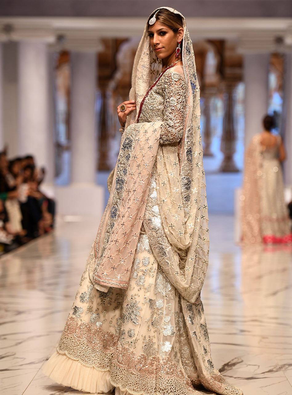 Pakistani Ivory Cutwork Net Bridal Sharara (3-Piece) - Image 2