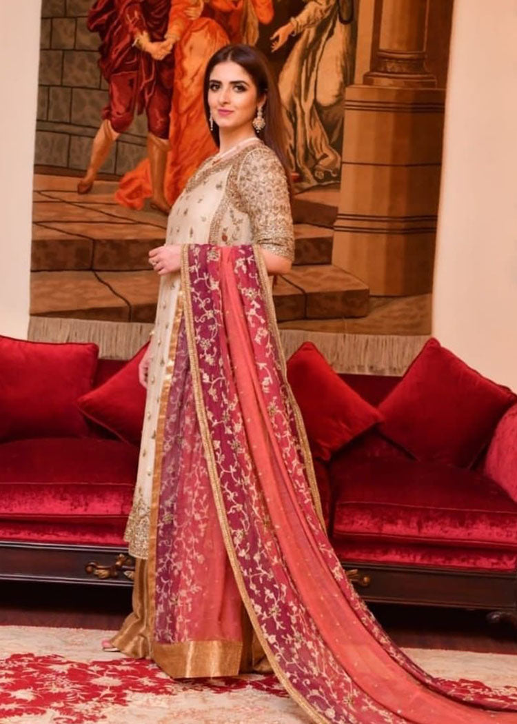 Pakistani Ivory Gold Embroidered Bridal Sharara (3-Piece) - Image 3