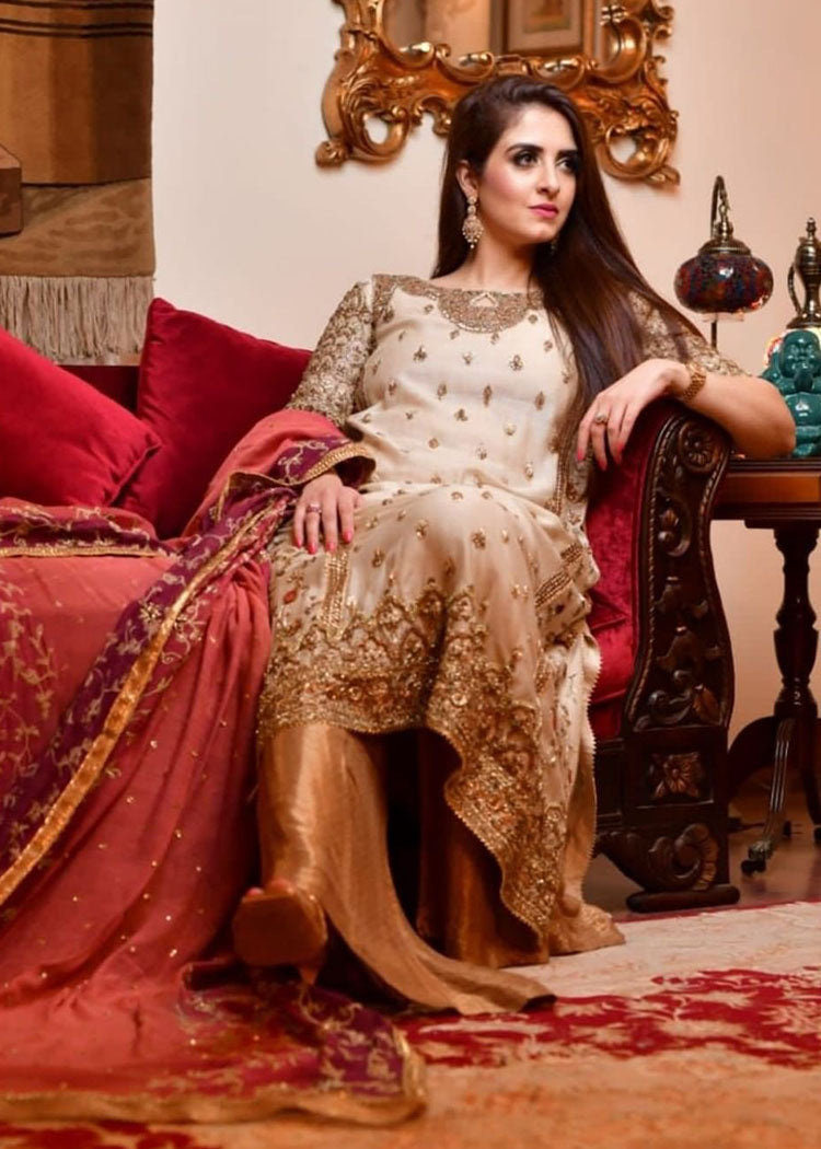 Pakistani Ivory Gold Embroidered Bridal Sharara (3-Piece) - Image 4