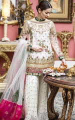 Ivory Embroidered Net Sharara Set (3-Piece) - Image 2