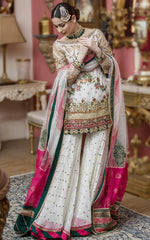 Ivory Embroidered Net Sharara Set (3-Piece) - Image 4