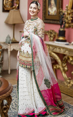 Ivory Embroidered Net Sharara Set (3-Piece) - Image 5