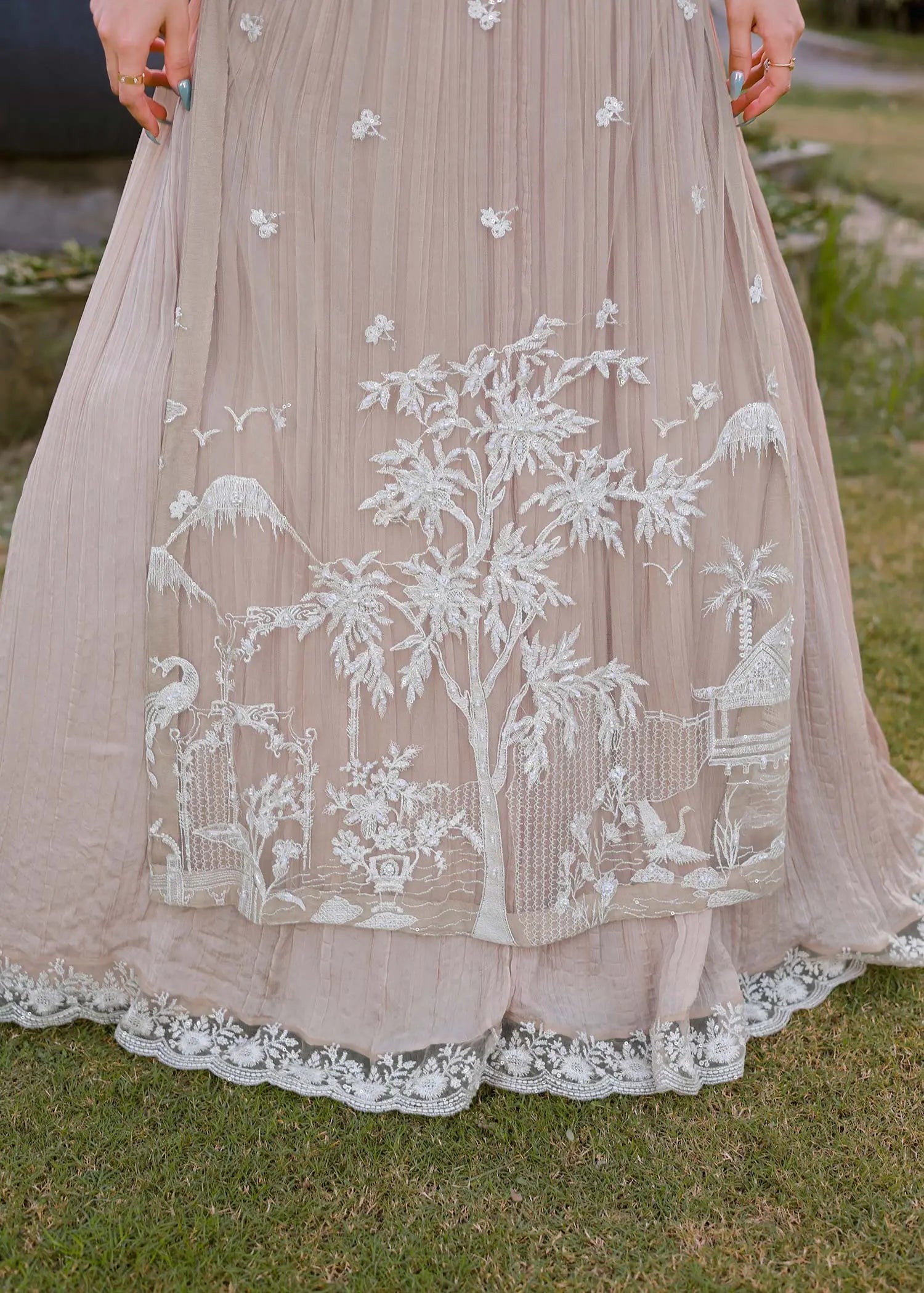 Skin Embroidered Net & Silk Sharara (3-Piece) - Image 2