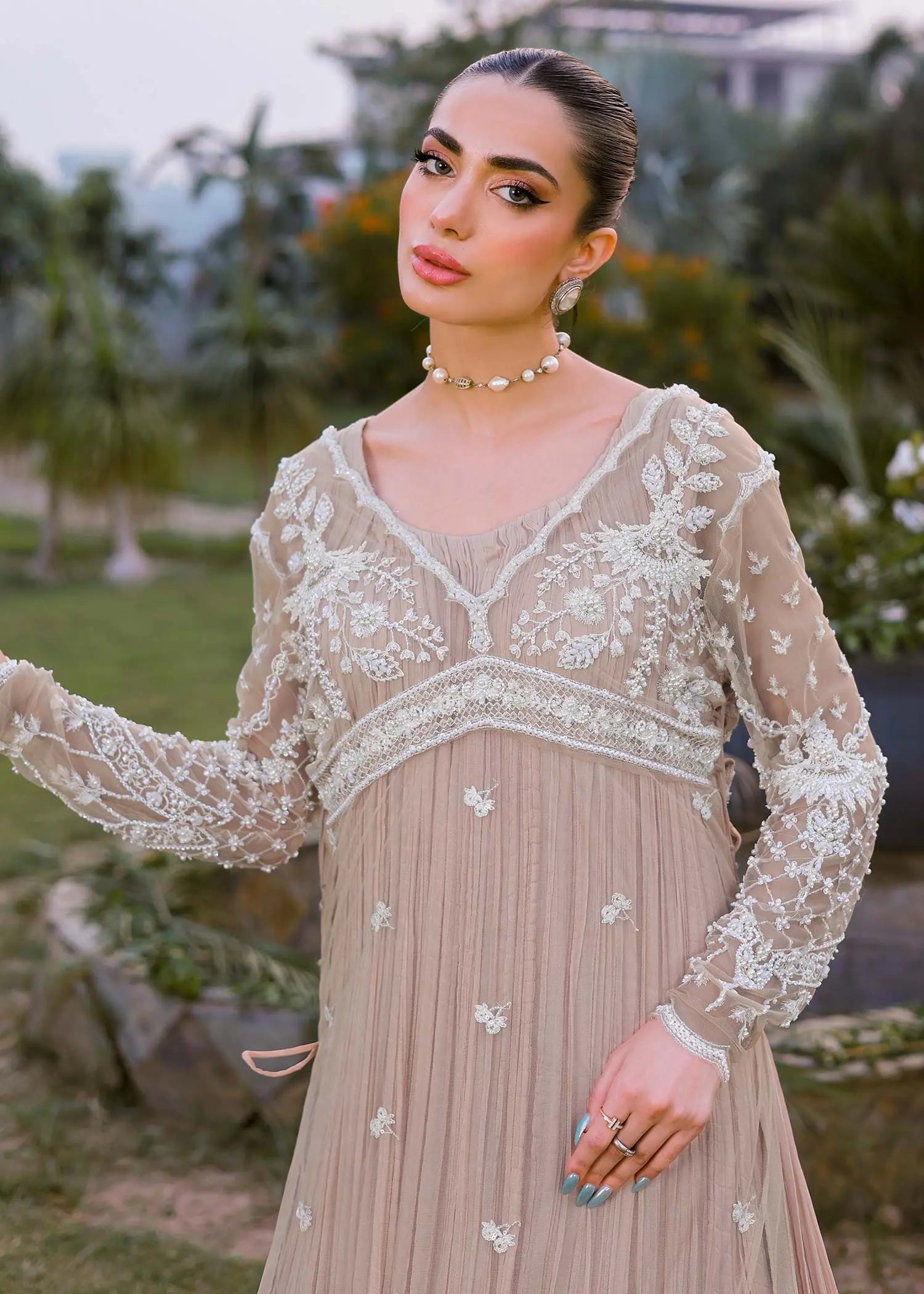 Skin Embroidered Net & Silk Sharara (3-Piece) - Image 4