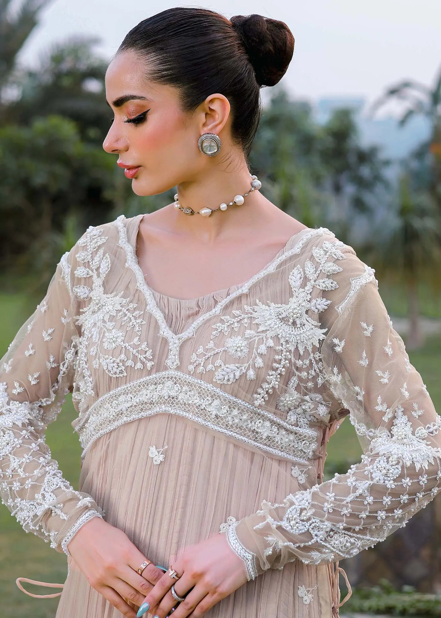 Skin Embroidered Net & Silk Sharara (3-Piece) - Image 5