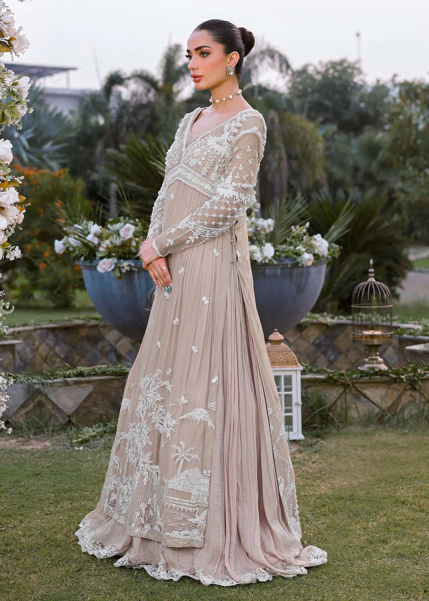 Skin Embroidered Net & Silk Sharara (3-Piece) - Image 6