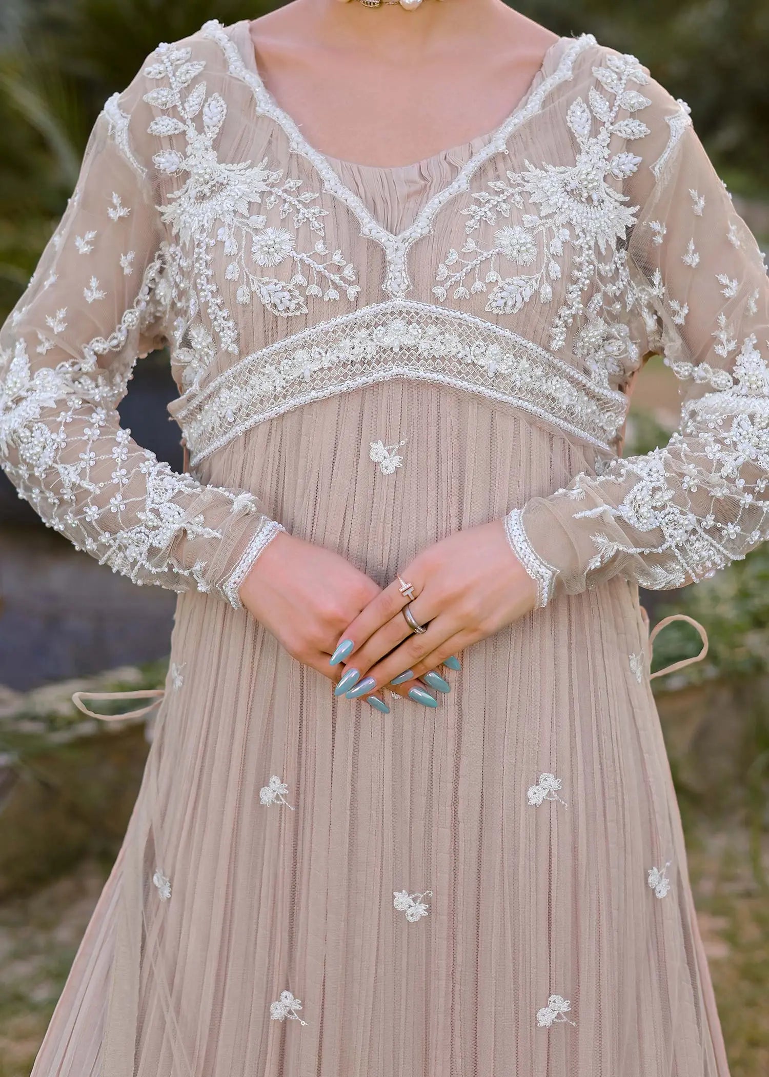 Skin Embroidered Net & Silk Sharara (3-Piece) - Image 7