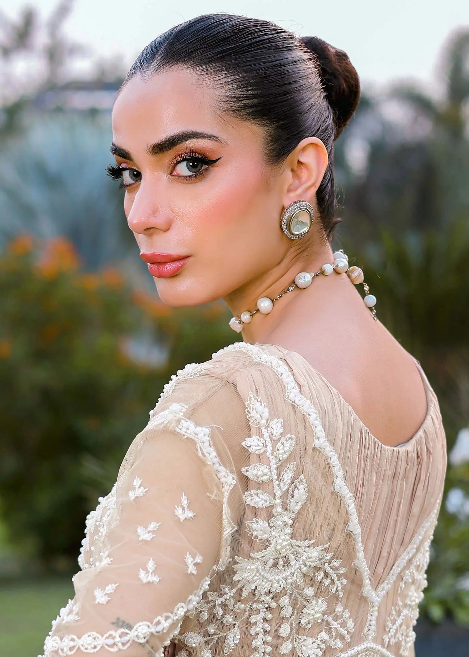 Skin Embroidered Net & Silk Sharara (3-Piece) - Image 8