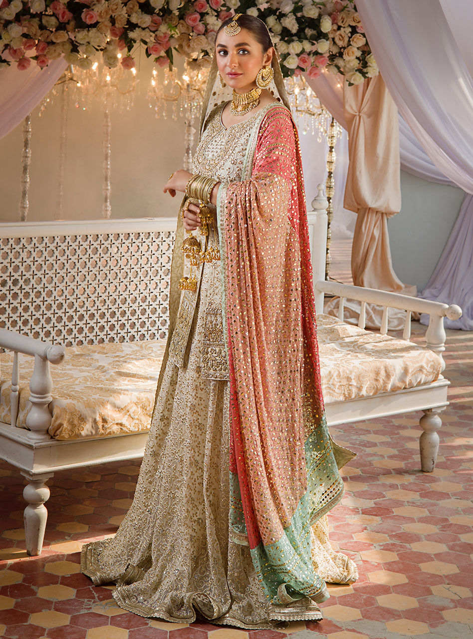 Pakistani Ivory Embroidered Net Sharara Dress (3-Piece) - Image 1