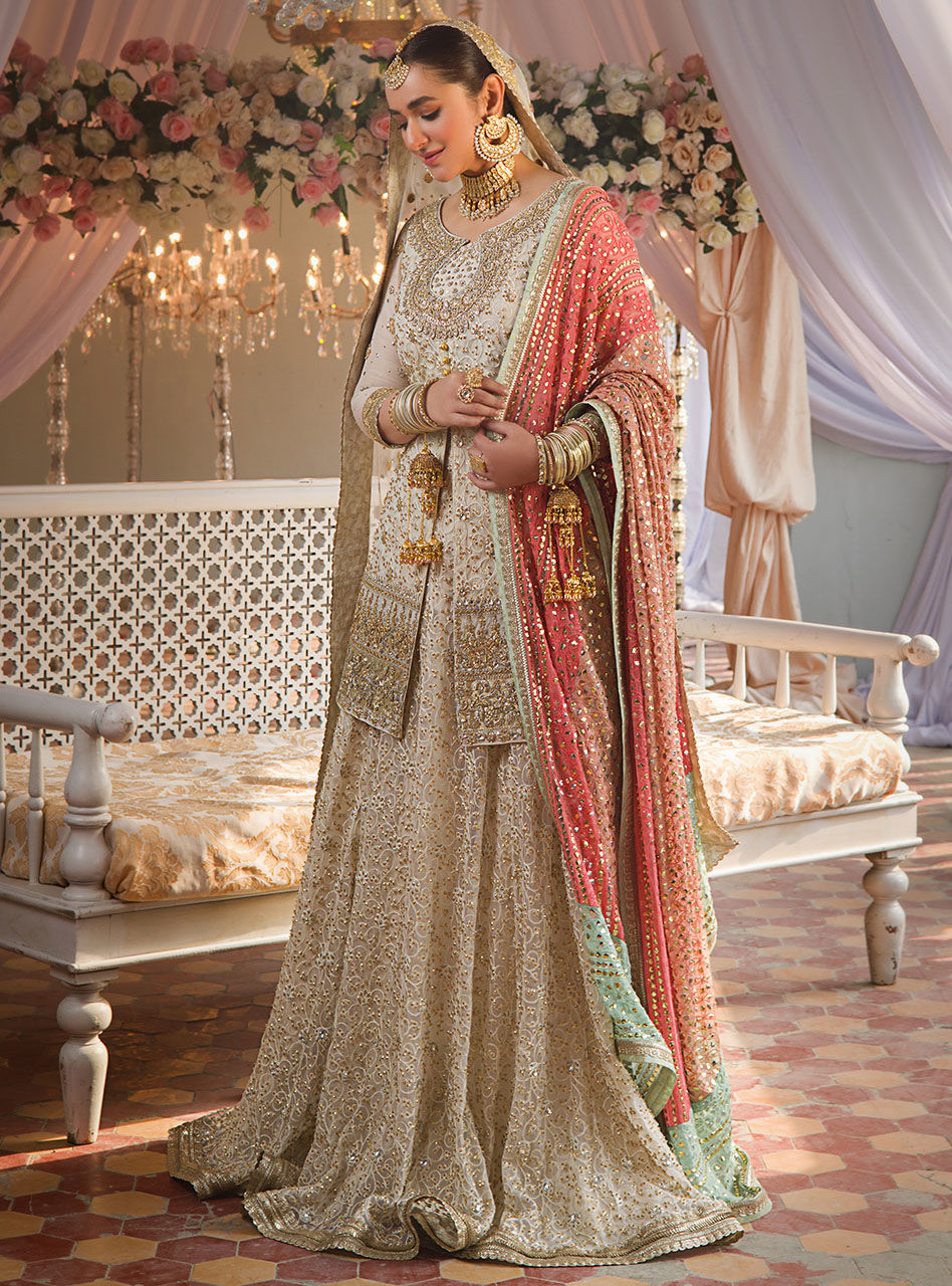 Pakistani Ivory Embroidered Net Sharara Dress (3-Piece) - Image 3