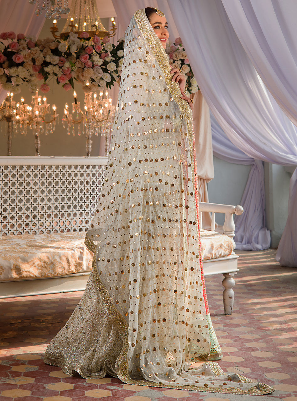 Pakistani Ivory Embroidered Net Sharara Dress (3-Piece) - Image 4