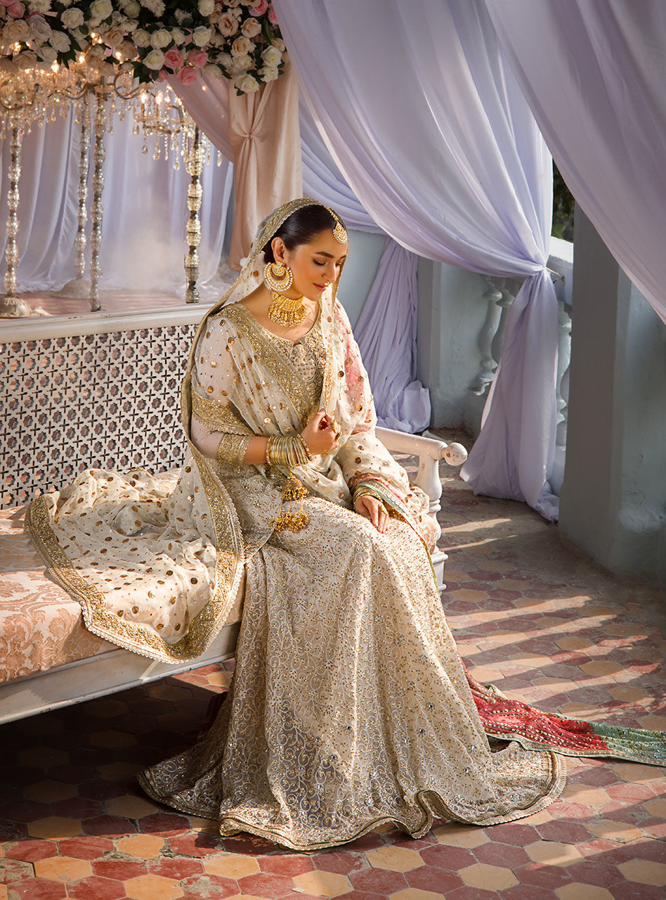 Pakistani Ivory Embroidered Net Sharara Dress (3-Piece) - Image 8