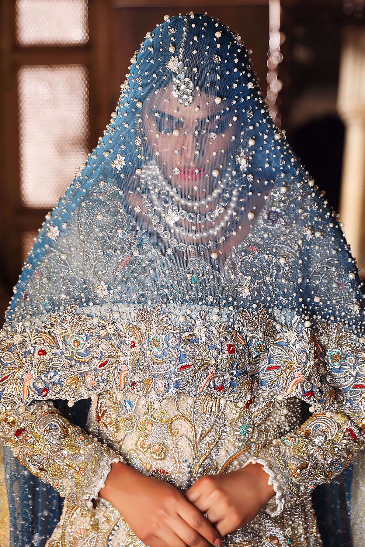 Pakistani Ivory Embroidered Net Sharara Dress (3-Piece) - Image 5