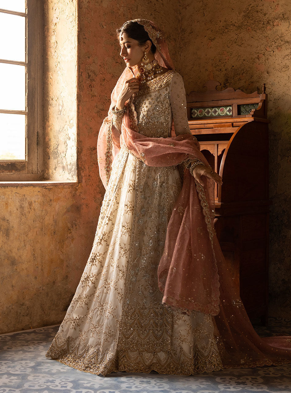 Pakistani Ivory Embellished Net Sharara Set (3-Piece) - Image 11