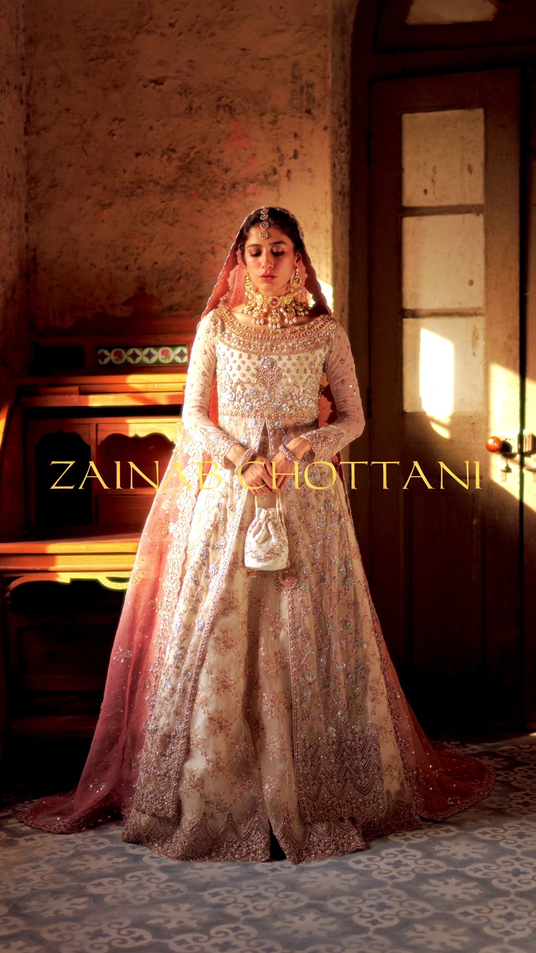 Pakistani Ivory Embellished Net Sharara Set (3-Piece) - Image 16