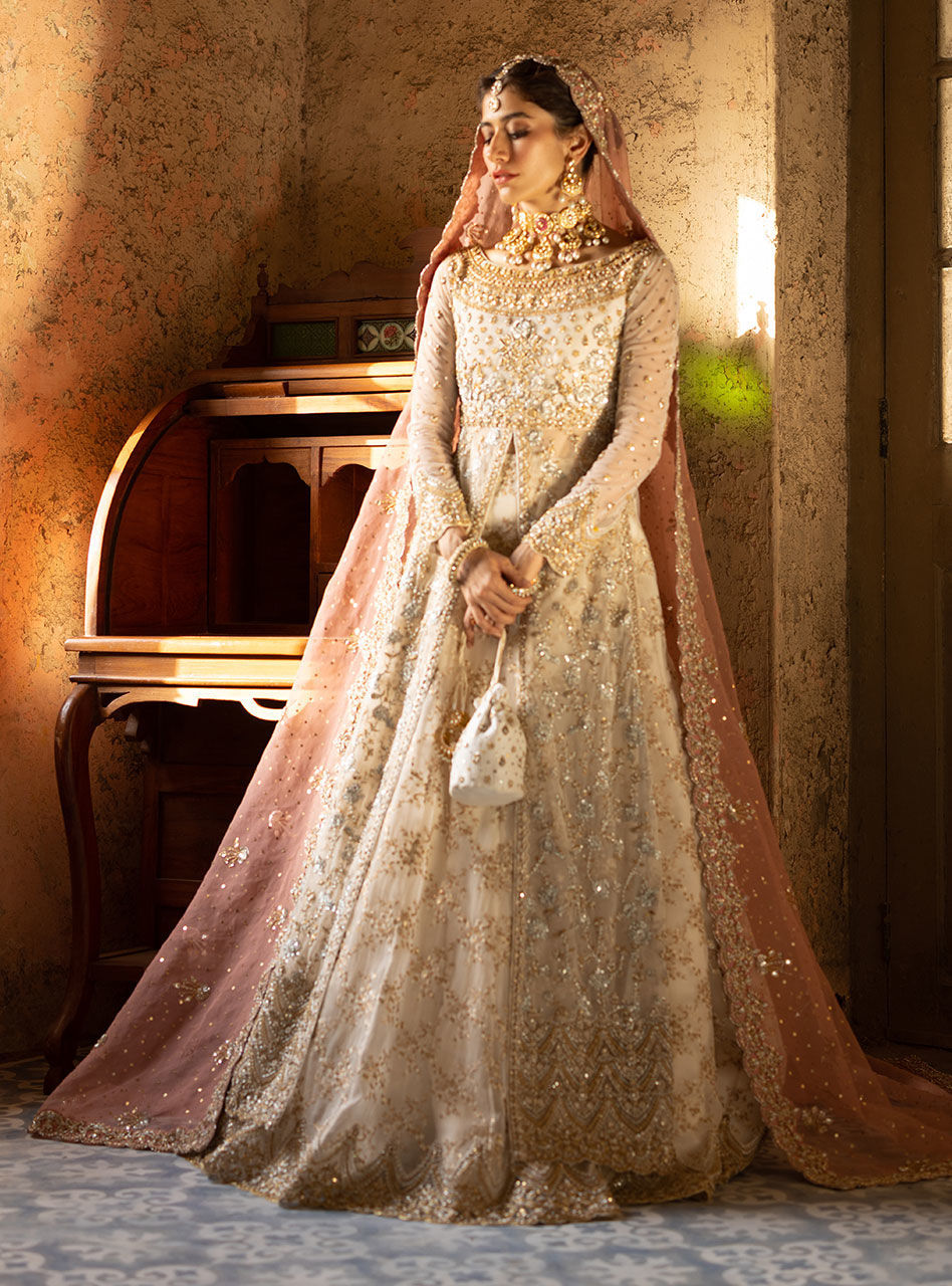 Pakistani Ivory Embellished Net Sharara Set (3-Piece) - Image 2