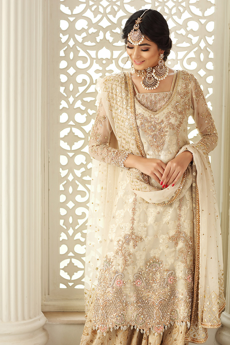 Off White Embellished Net Silk Sharara (3-Piece) - Image 2