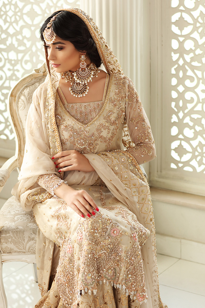 Off White Embellished Net Silk Sharara (3-Piece) - Image 3