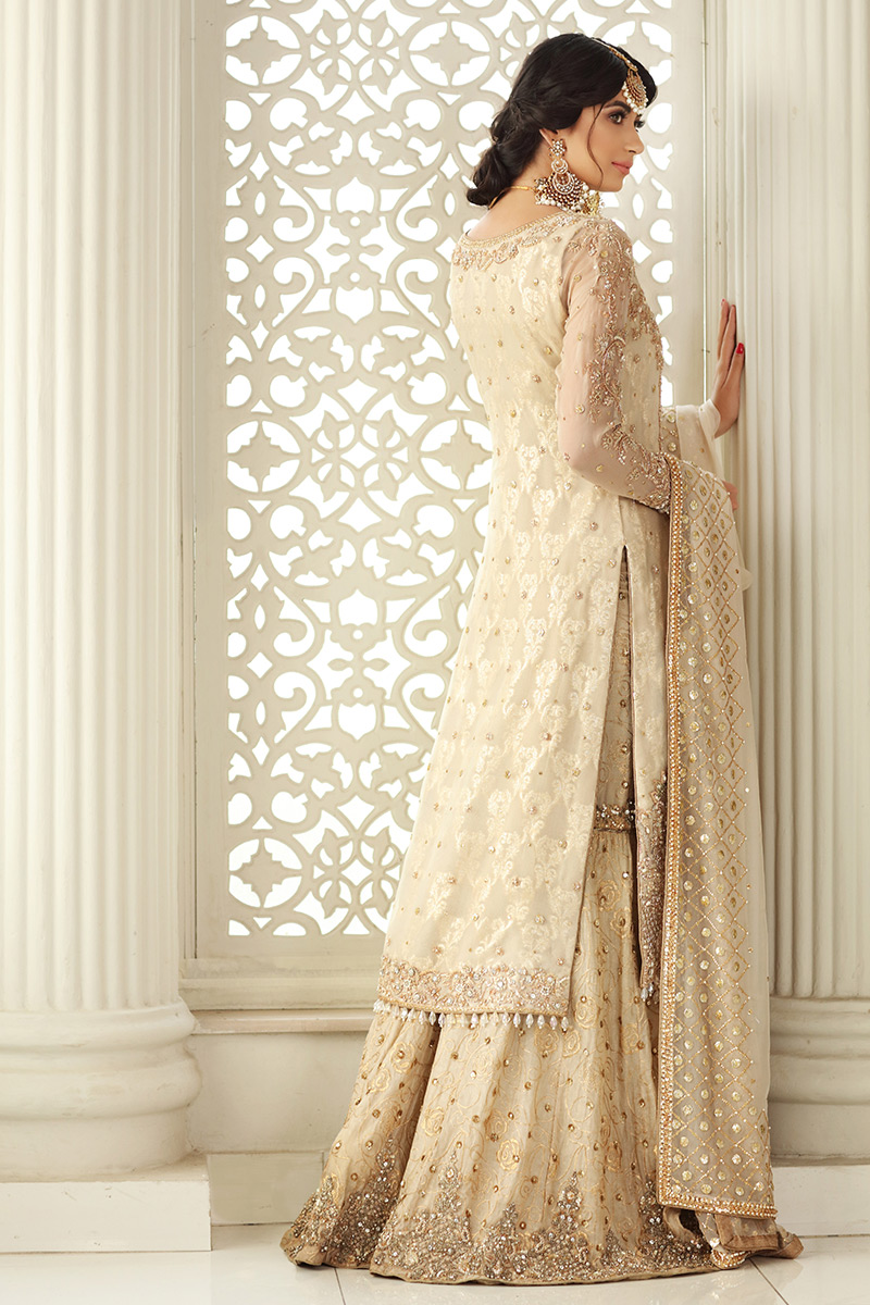 Off White Embellished Net Silk Sharara (3-Piece) - Image 4