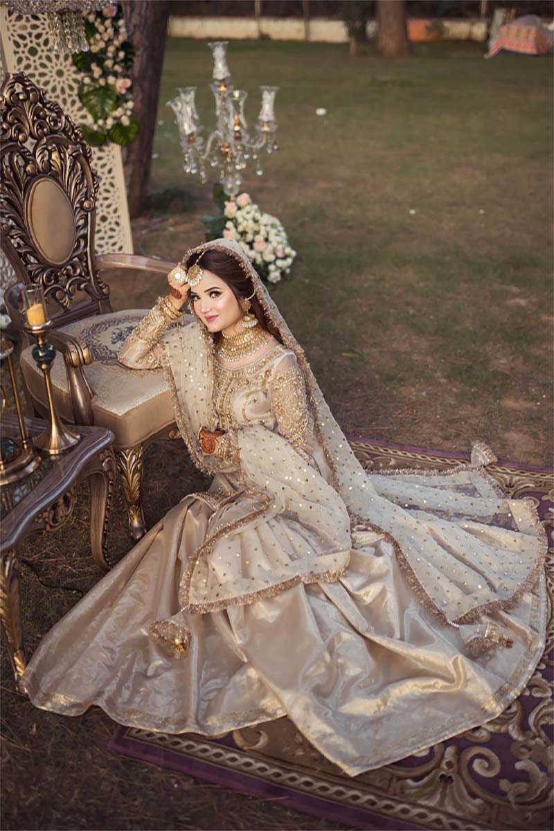 Ivory Antique Gold Embroidered Organza Sharara (3-Piece) - Image 1