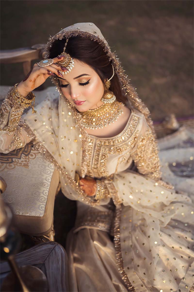 Ivory Antique Gold Embroidered Organza Sharara (3-Piece) - Image 3