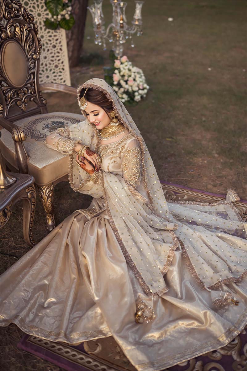 Ivory Antique Gold Embroidered Organza Sharara (3-Piece) - Image 4