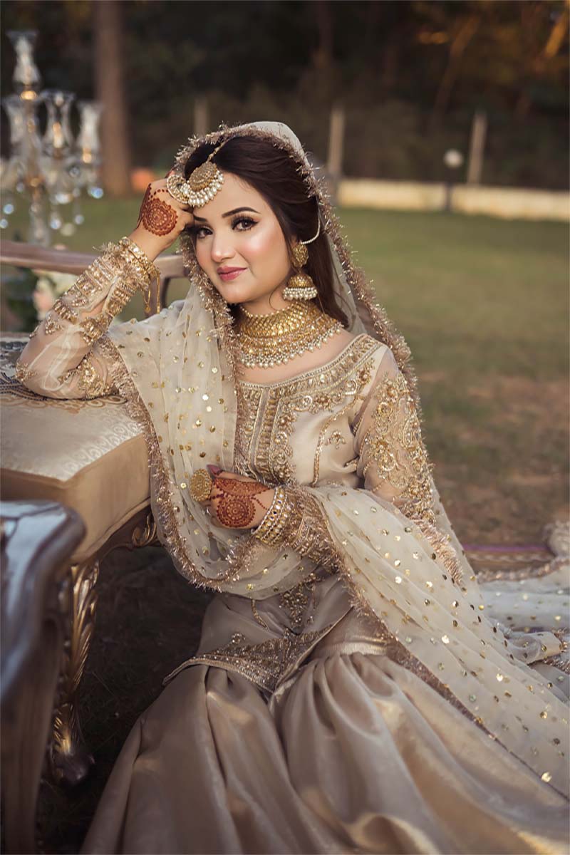 Ivory Antique Gold Embroidered Organza Sharara (3-Piece) - Image 5