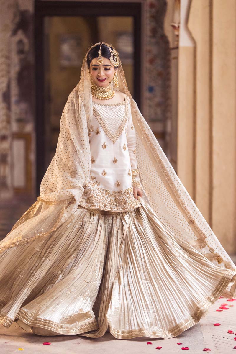 Ivory Antique Gold Embroidered Organza Sharara (3-Piece) - Image 1