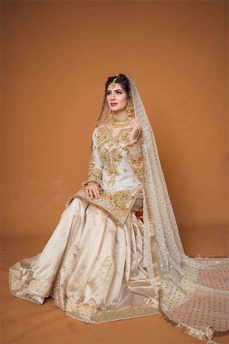 Pakistani Ivory Embellished Organza Sharara Dress (3-Piece) - Image 1