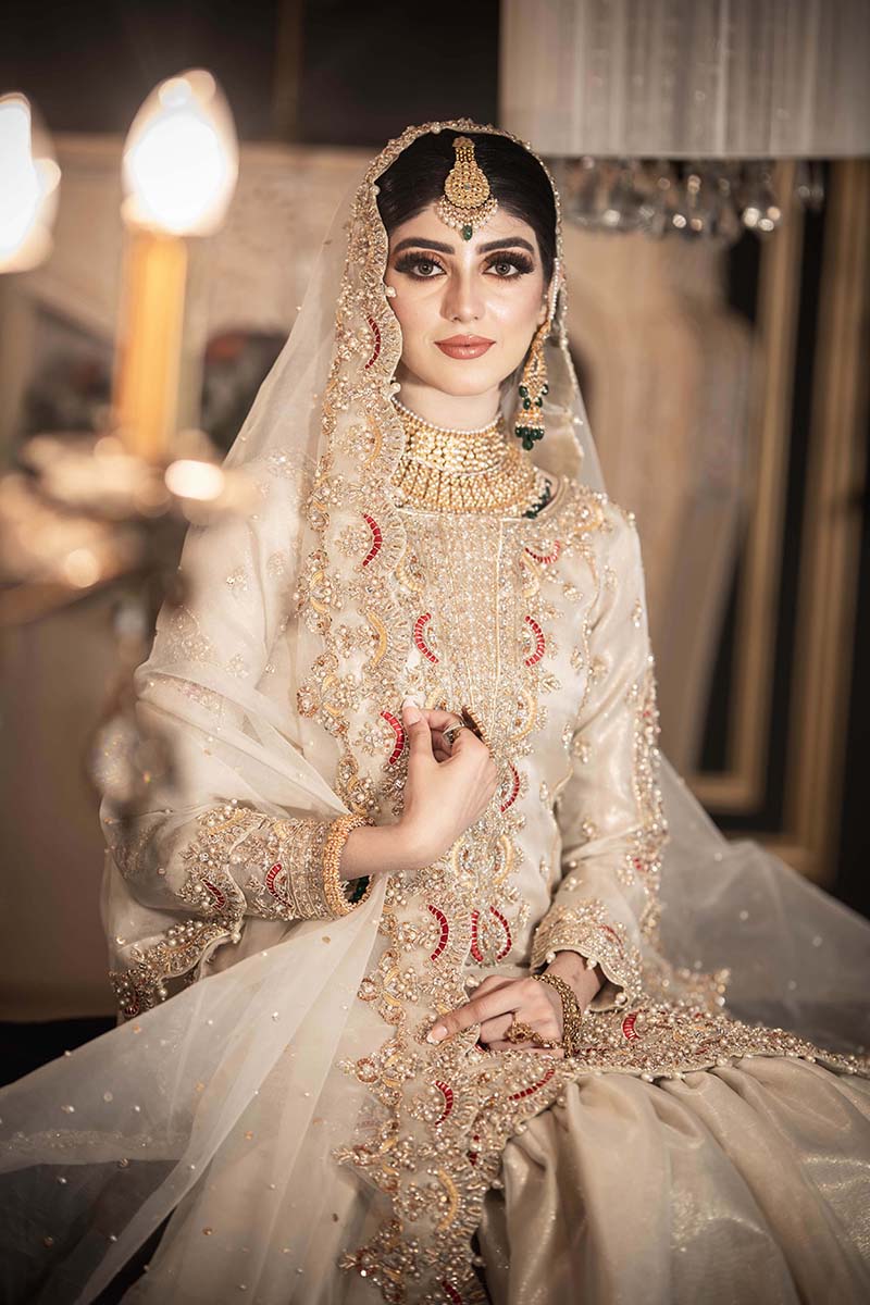 Ivory Embroidered Pure Organza Sharara (3-Piece) - Image 3