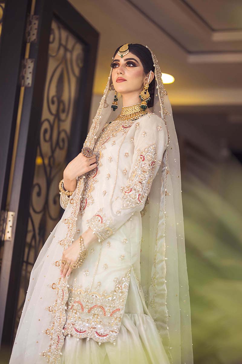 Ivory Embroidered Pure Organza Sharara (3-Piece) - Image 6
