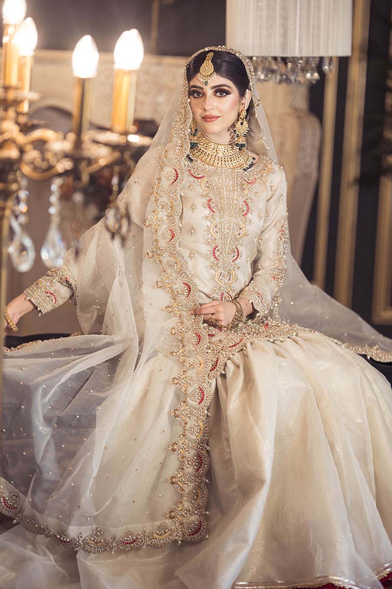 Ivory Embroidered Pure Organza Sharara (3-Piece) - Image 8