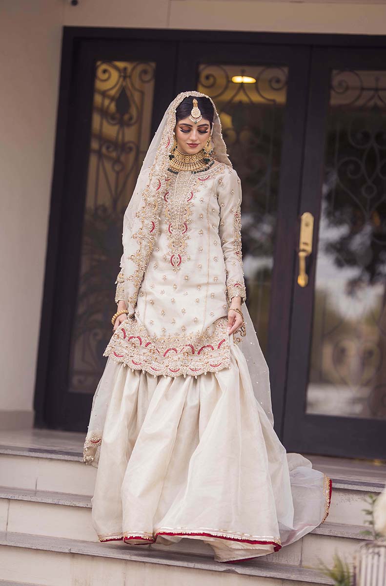 Ivory Embroidered Pure Organza Sharara (3-Piece) - Image 9
