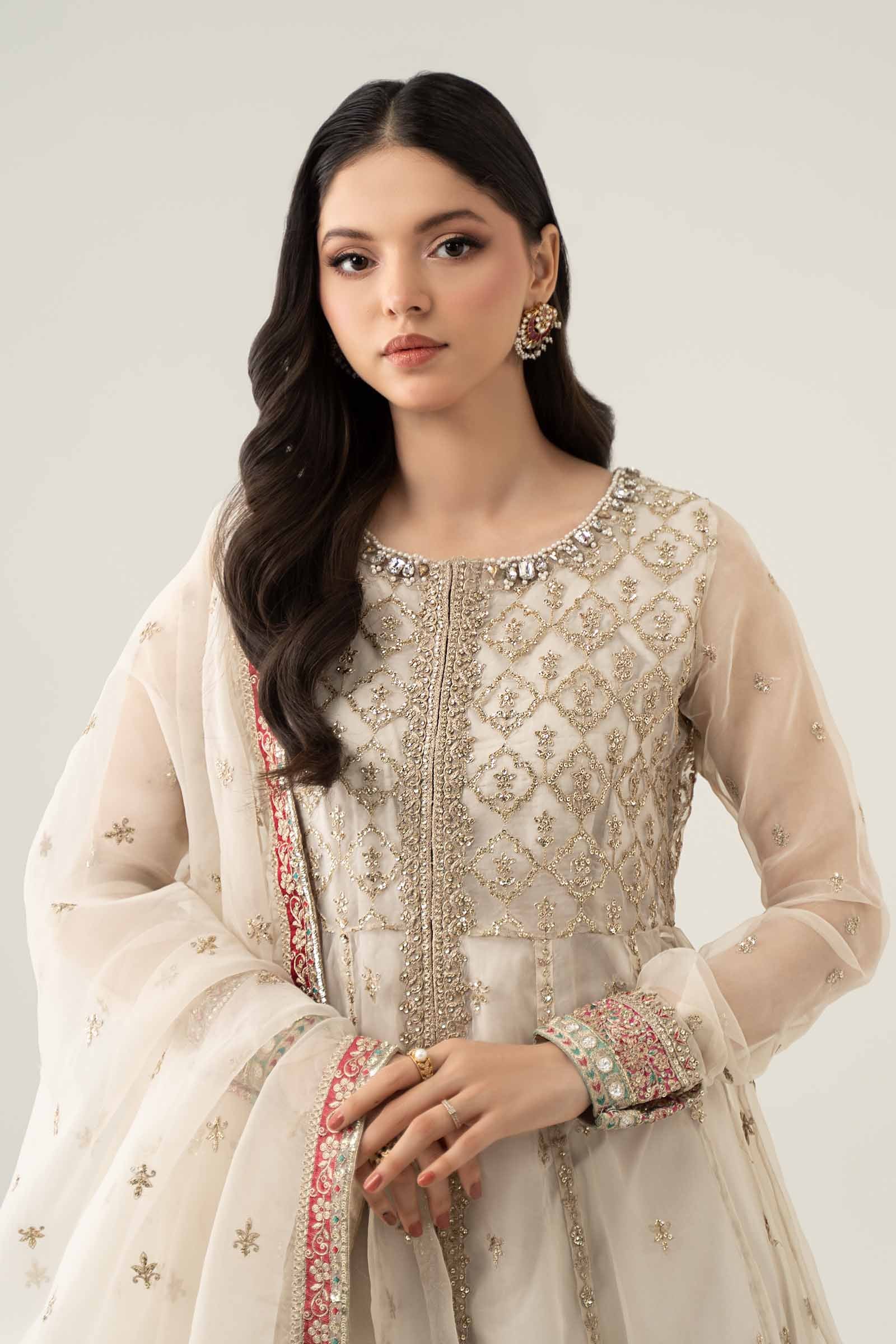 Pakistani Off-White Embroidered Organza Sharara Set (3-Piece) - Image 2