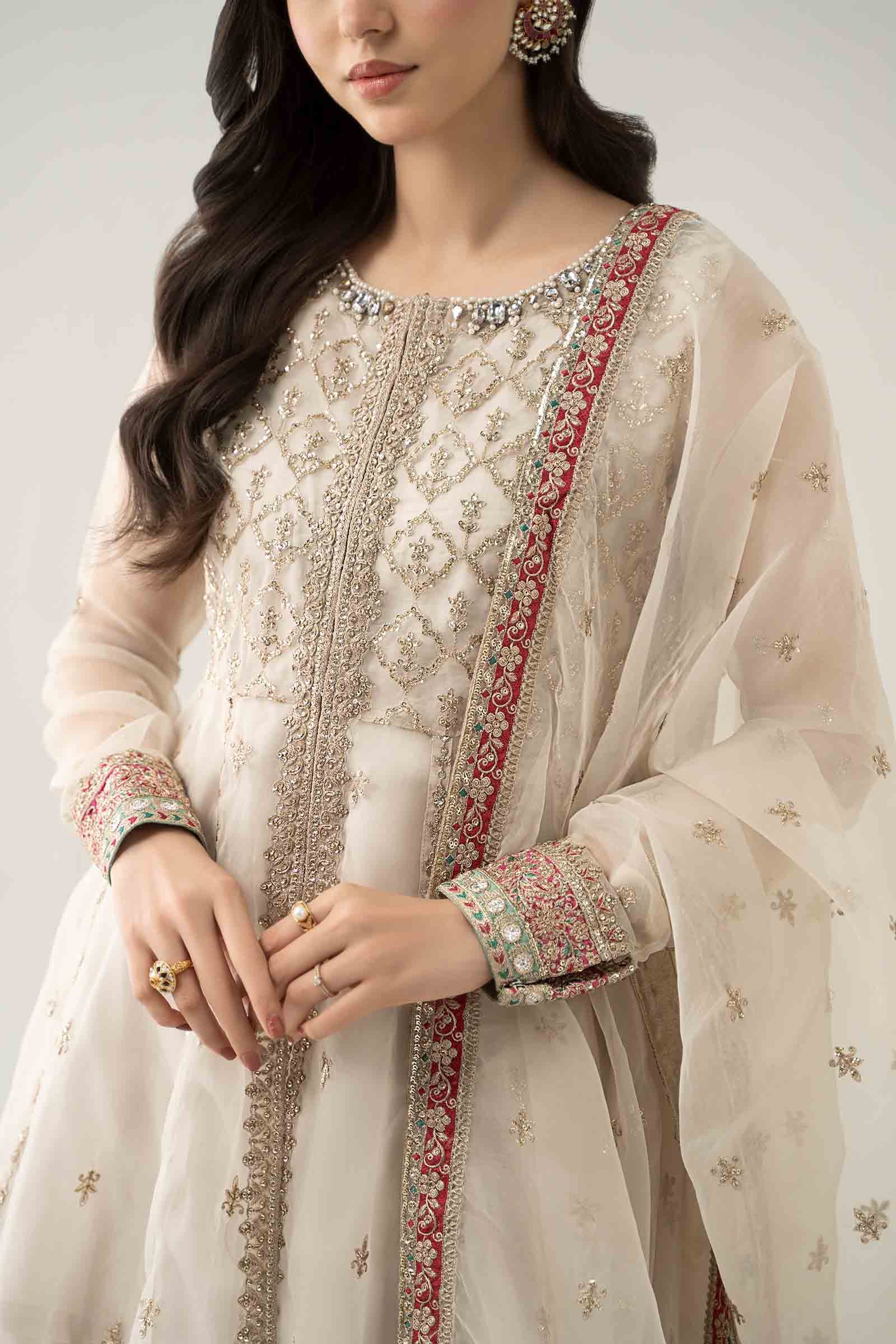 Pakistani Off-White Embroidered Organza Sharara Set (3-Piece) - Image 3