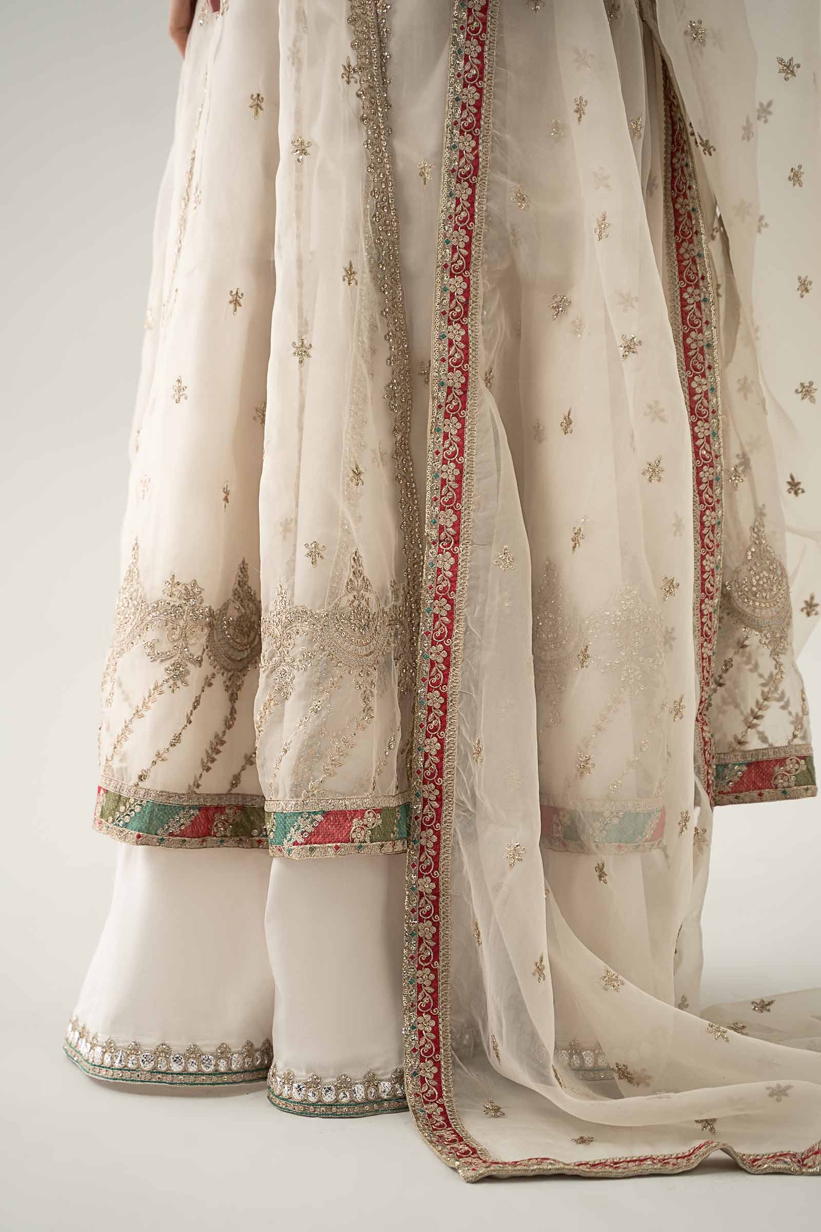 Pakistani Off-White Embroidered Organza Sharara Set (3-Piece) - Image 4