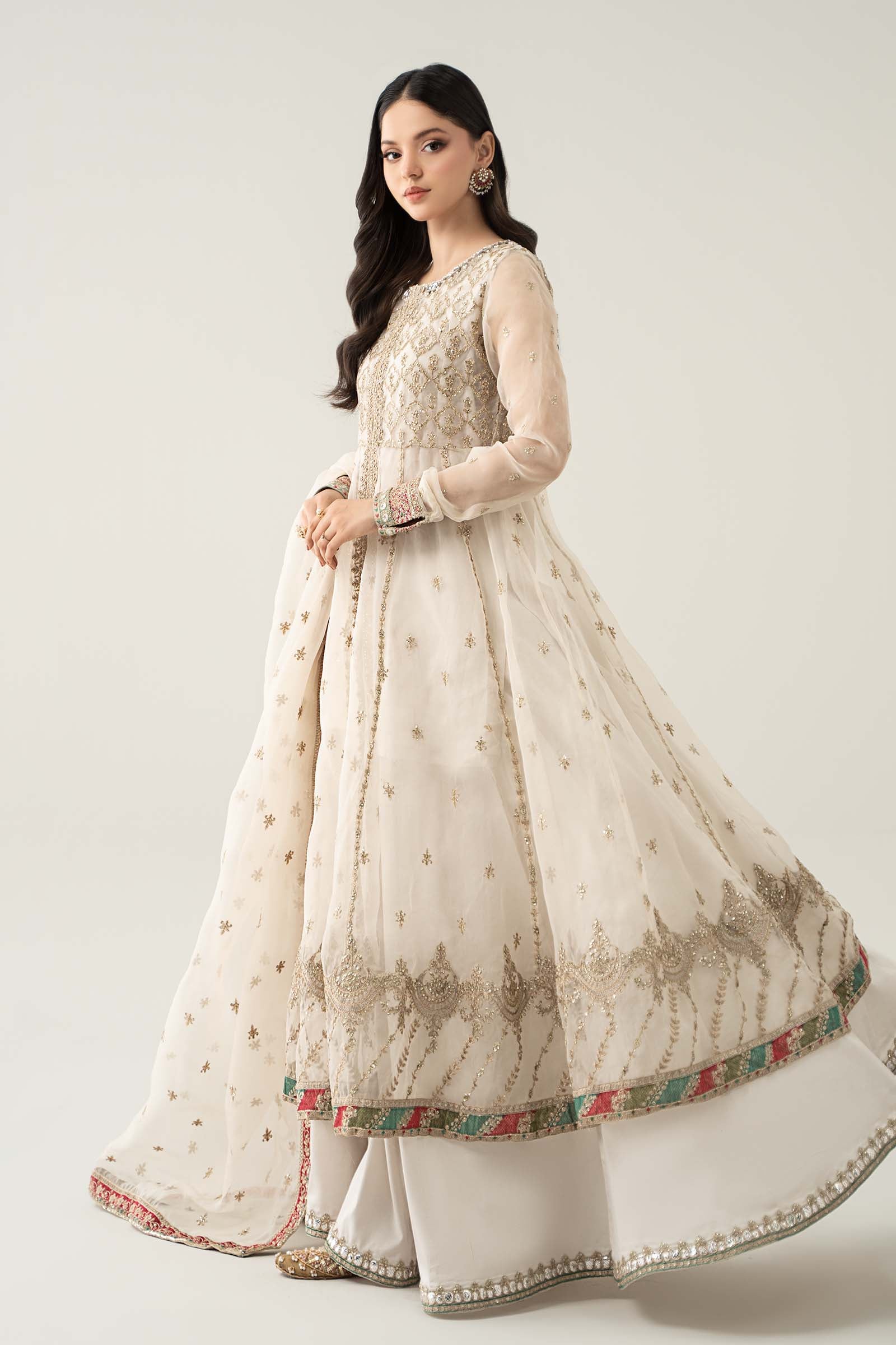 Pakistani Off-White Embroidered Organza Sharara Set (3-Piece) - Image 5