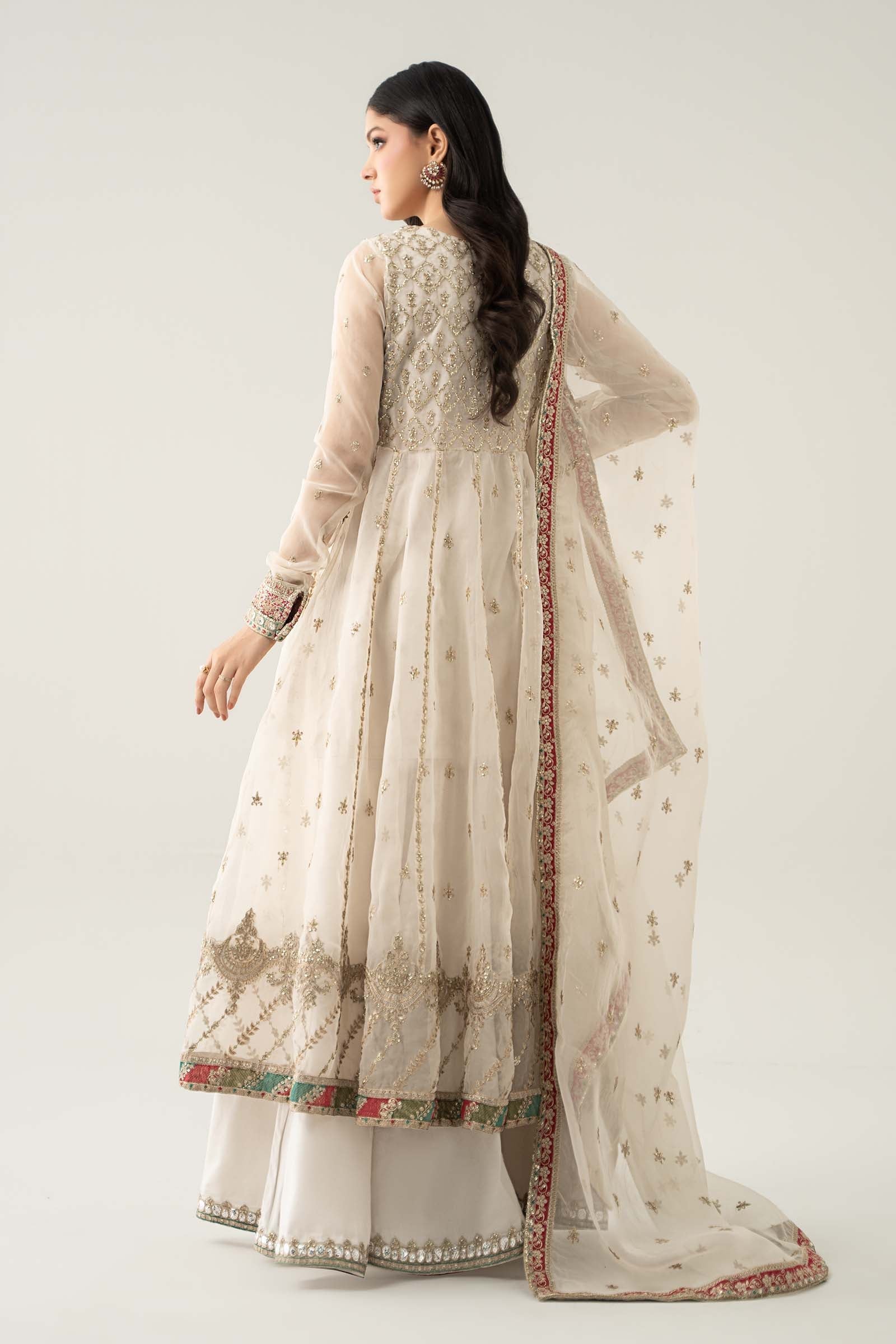 Pakistani Off-White Embroidered Organza Sharara Set (3-Piece) - Image 7