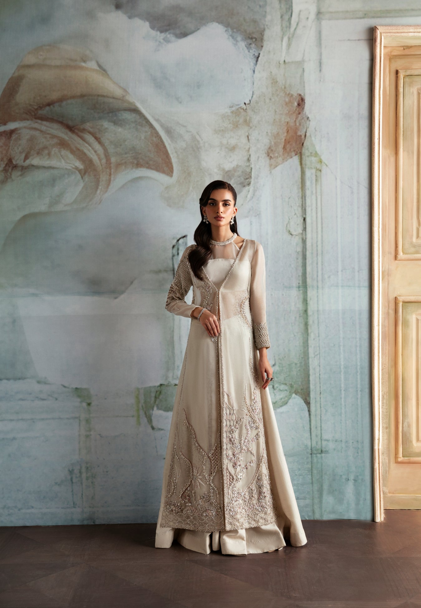 Ivory Hand-Embellished Organza Jacket Sharara (2-Piece) - Image 1