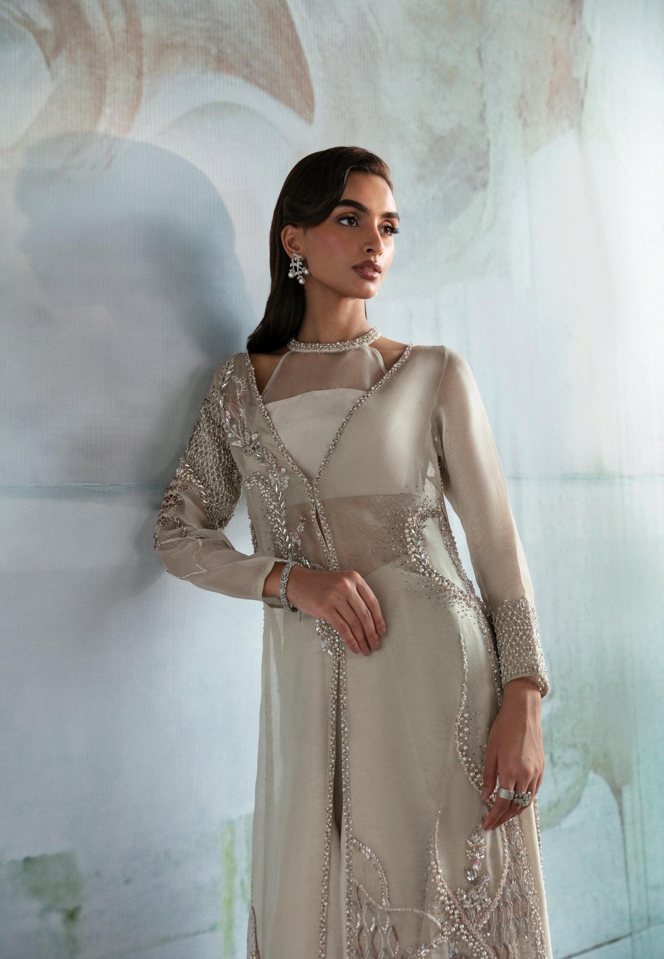 Ivory Hand-Embellished Organza Jacket Sharara (2-Piece) - Image 2