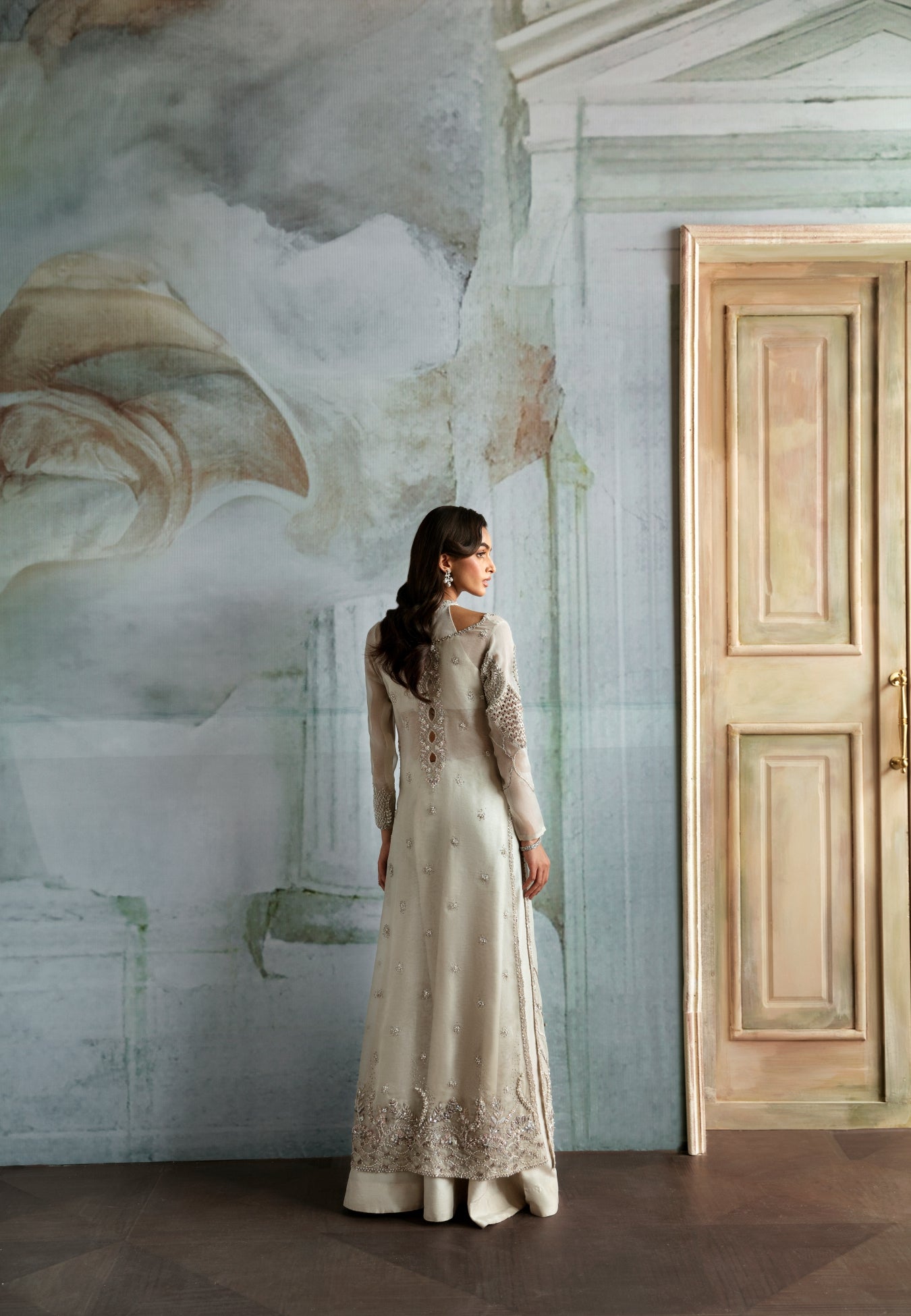 Ivory Hand-Embellished Organza Jacket Sharara (2-Piece) - Image 4