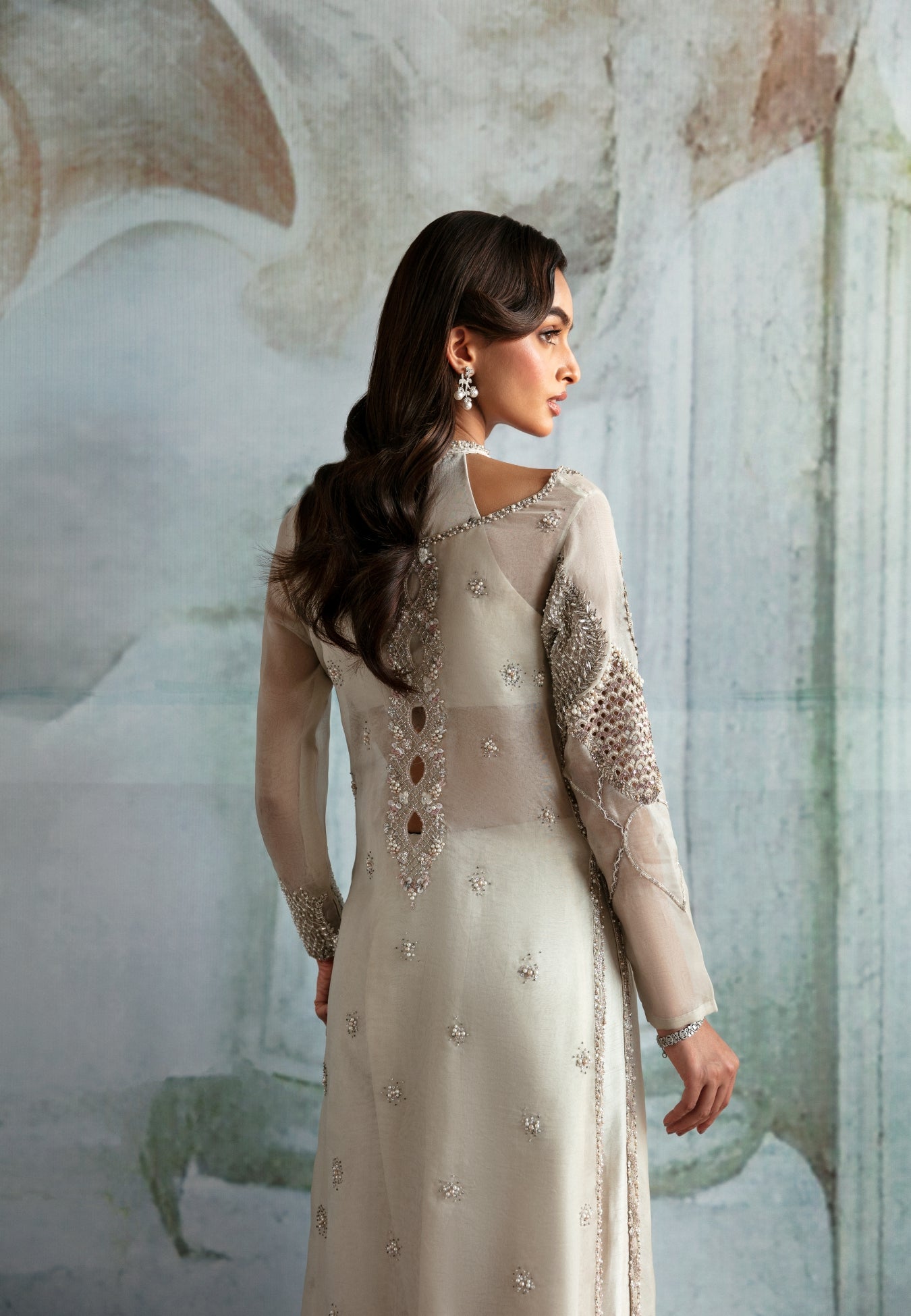 Ivory Hand-Embellished Organza Jacket Sharara (2-Piece) - Image 5