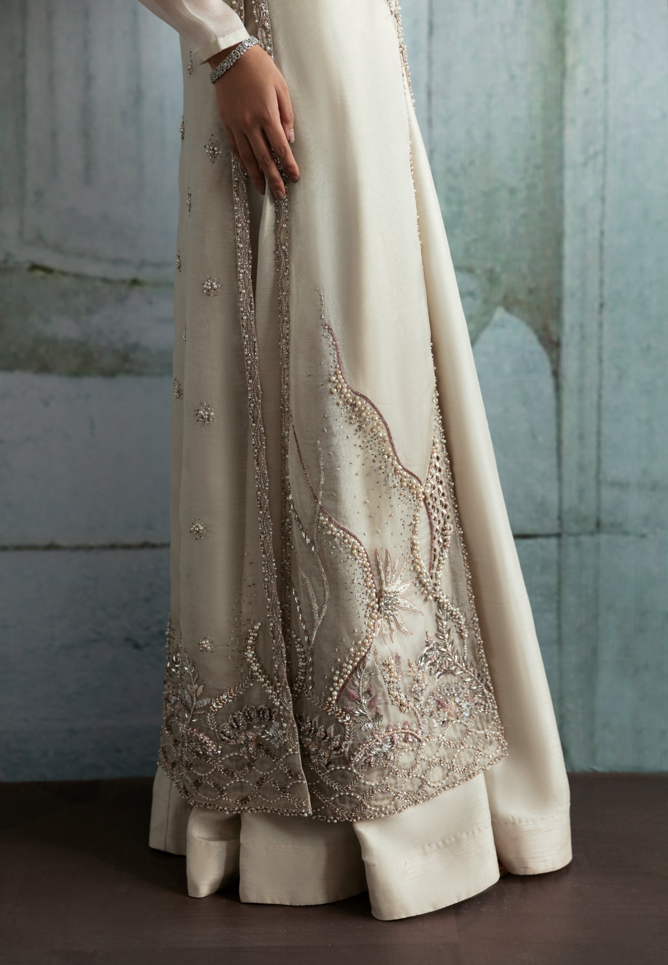 Ivory Hand-Embellished Organza Jacket Sharara (2-Piece) - Image 6