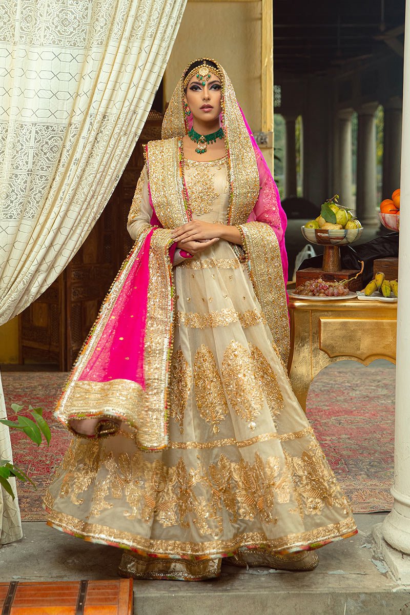 Ivory Adda Work Organza Anarkali Sharara (3-Piece) - Image 1