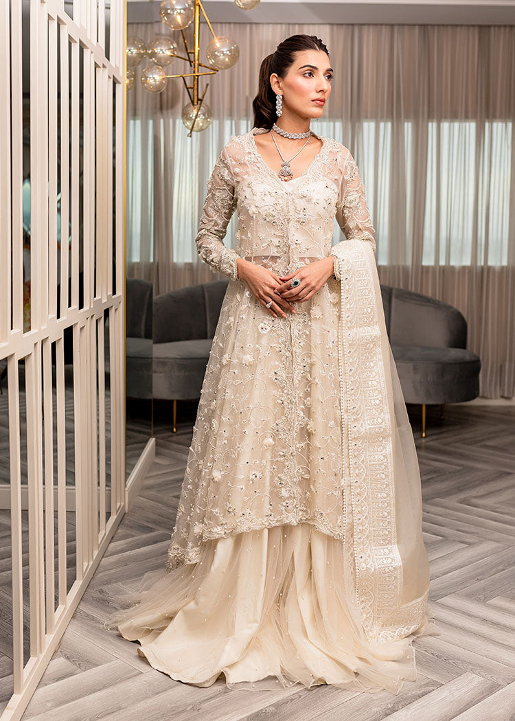 Ivory Pearl Embellished Organza & Net Sharara (3-Piece) - Image 1