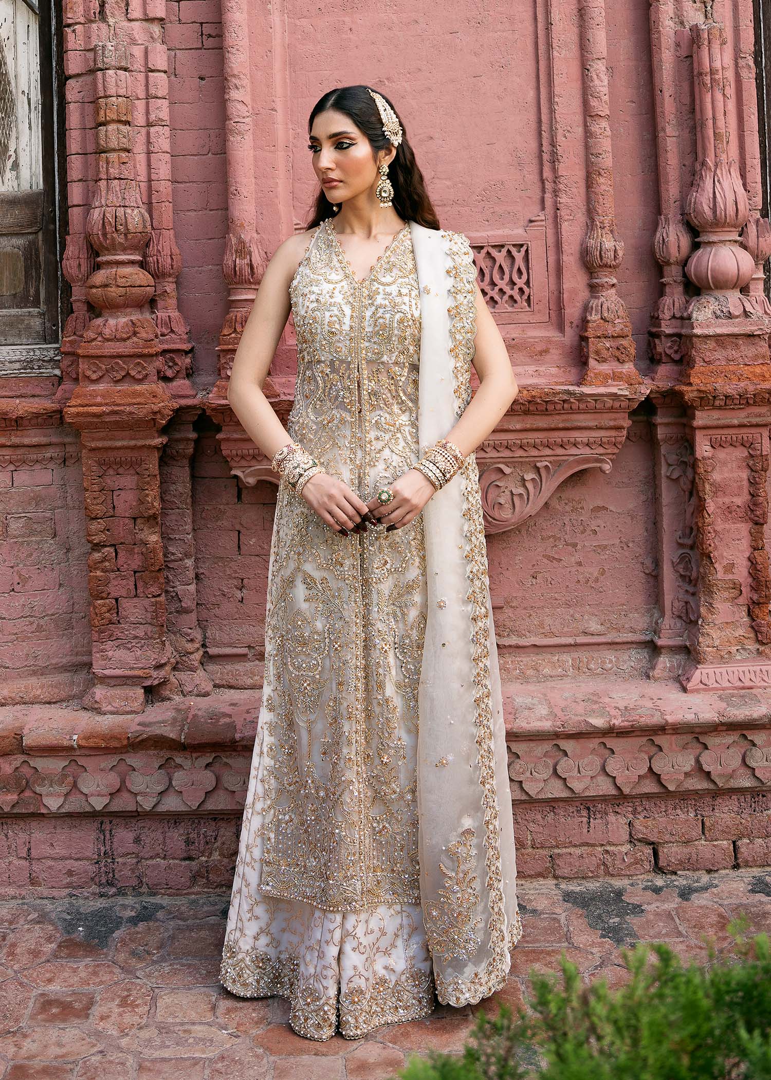 Ivory Embellished Kathan Organza Sharara (3-Piece) - Image 3