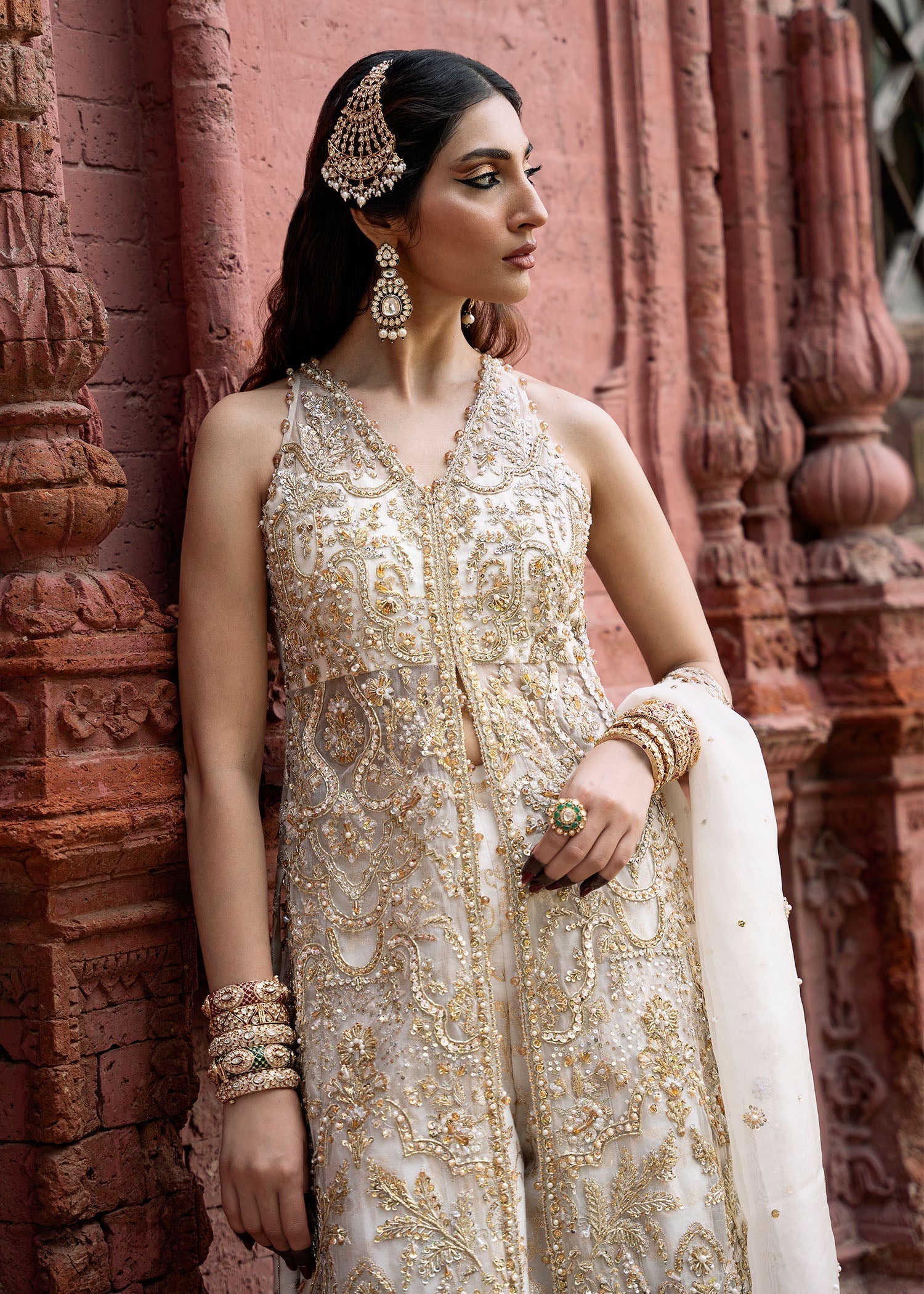 Ivory Embellished Kathan Organza Sharara (3-Piece) - Image 4