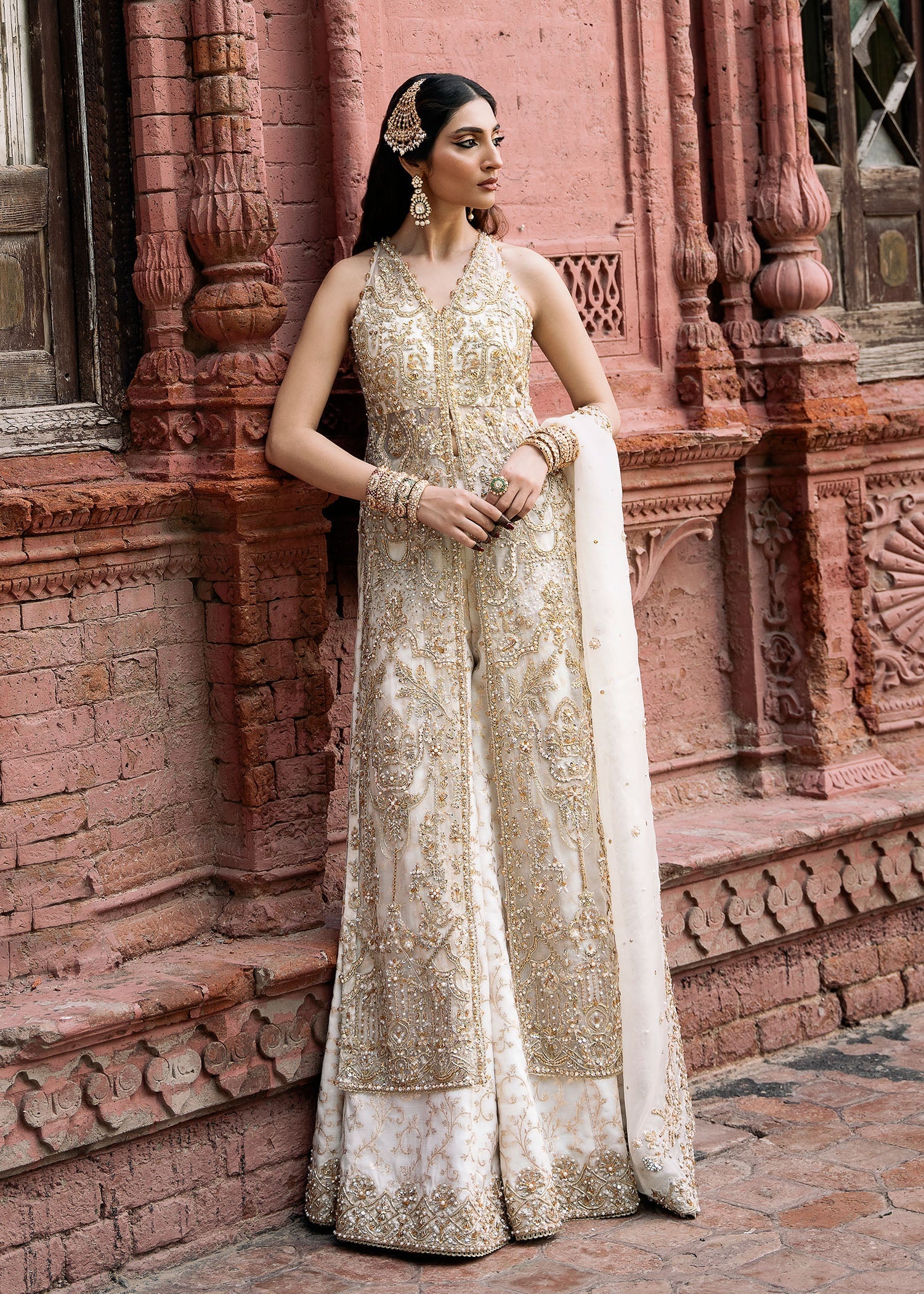 Ivory Embellished Kathan Organza Sharara (3-Piece) - Image 5